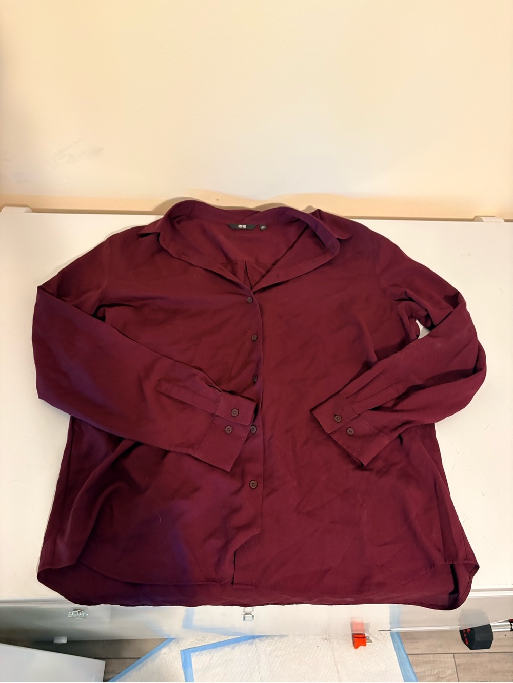 Uniqlo Button-Front Long Sleeve Shirt  Deep Burgundy wine